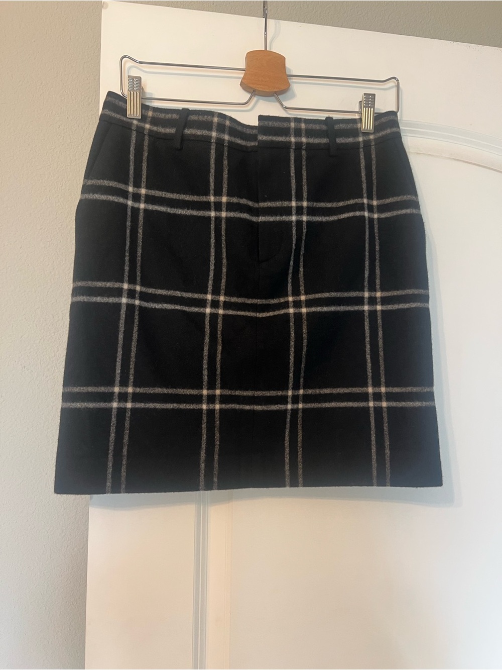 Ralph Lauren Purple Label Black Windowpane Wool-Cashmere Blend Skirt